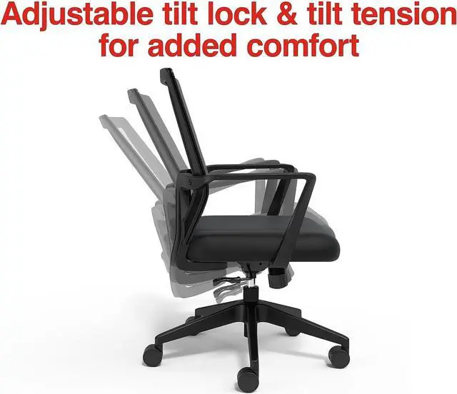 Alt view image 5 of 7 - STAPLES Cartwright Fabric Swivel Task Chair, Ergonomic Office Chair with Adjustable Tilt Lock, Mesh Back and Lumbar Support, Black