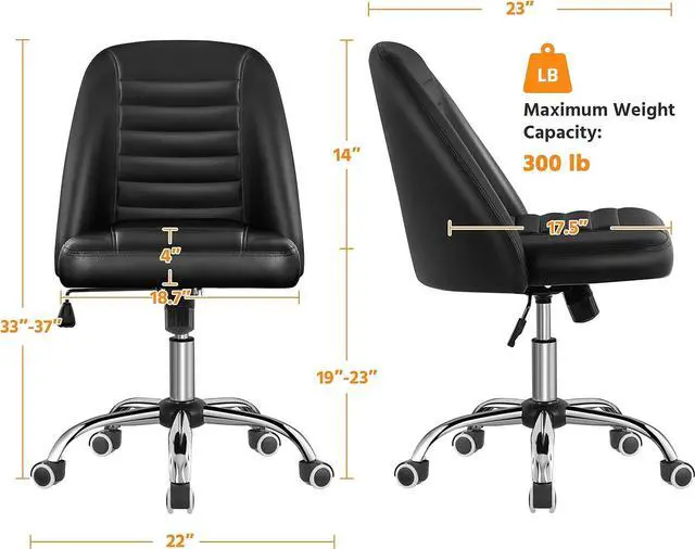 Alt view image 3 of 7 - Yaheetech PU Leather Armless Office Chair, Mid Back Desk Chair,Computer Task Chair, Modern Vanity Chair with Rolling Wheels, Metal Base Black