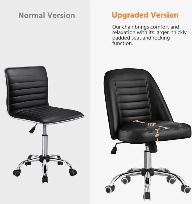 Alt view image 5 of 7 - Yaheetech Mid Back PU Leather Armless Desk Office Chair, Modern Vanity Chair with Rolling Wheels, Metal Base Black