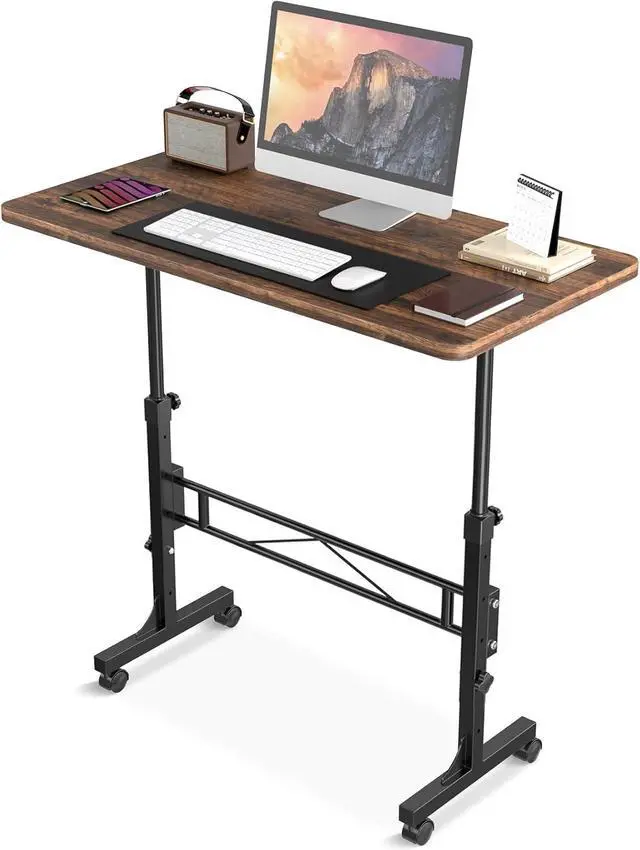 Main image of Small Standing Desk Adjustable Height, Mobile Stand Up with Wheels, 32 Inch Portable Rolling Desks for Walking Pad Treadmill Rusitc by DT