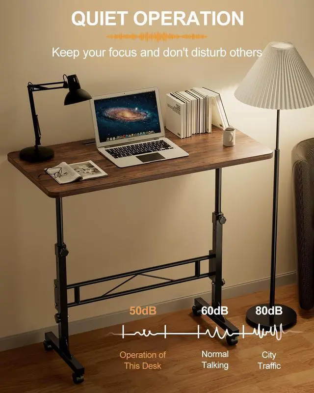 Alt view image 5 of 7 - Small Standing Desk Adjustable Height, Mobile Stand Up with Wheels, 32 Inch Portable Rolling Desks for Walking Pad Treadmill Rusitc by DT