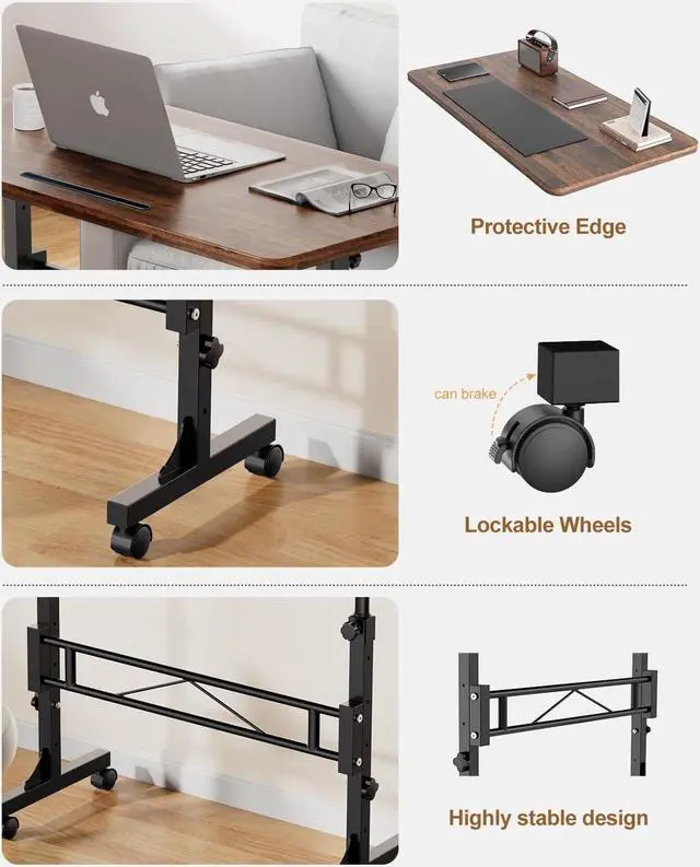 Alt view image 6 of 7 - Small Standing Desk Adjustable Height, Mobile Stand Up with Wheels, 32 Inch Portable Rolling Desks for Walking Pad Treadmill Rusitc by DT