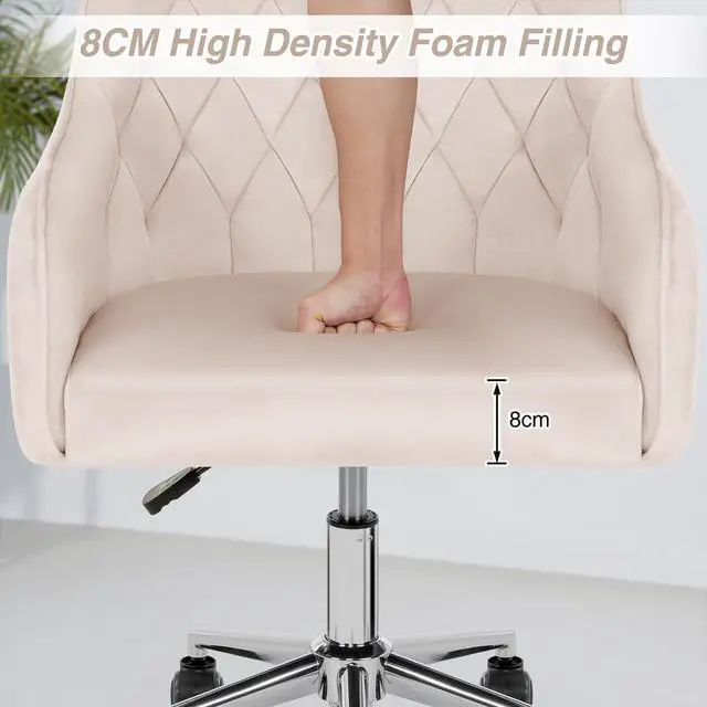 Alt view image 3 of 6 - VANSPACE Velvet Office Chair Vanity Chair for Makeup with Wheels and Back Home Office Chair Adjustable Rolling Swivel Chair for Bedroom Vanity Room Beige