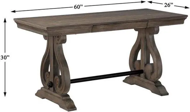 Alt view image 3 of 6 - Homelegance Hidden Drawer Writing Desk, 60" W, Antique Gray