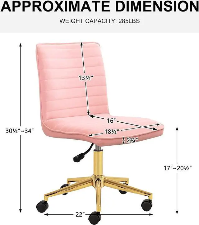 Alt view image 2 of 7 - Furnimart Pink Swivel Armless Desk Chair with Wheels, Small Velvet Upholstered Home Office Desk Chair Mid-Back Adjustable Chair for Teen Girl Vanity Desk Bedroom Dorm Living Room (Velvet-Pink)