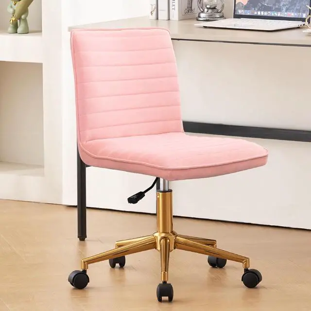 Main image of Furnimart Pink Swivel Armless Desk Chair with Wheels, Small Velvet Upholstered Home Office Desk Chair Mid-Back Adjustable Chair for Teen Girl Vanity Desk Bedroom Dorm Living Room (Velvet-Pink)