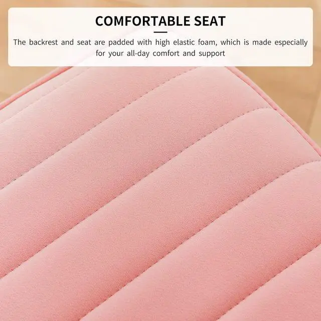 Alt view image 5 of 7 - Furnimart Pink Swivel Armless Desk Chair with Wheels, Small Velvet Upholstered Home Office Desk Chair Mid-Back Adjustable Chair for Teen Girl Vanity Desk Bedroom Dorm Living Room (Velvet-Pink)