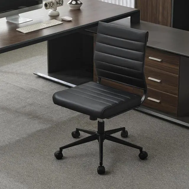 Alt view image 4 of 7 - Okeysen Office Desk Chair No Arms, Mid Back Ergonomic Swivel Black Armless Conference Room Chairs, Adjustable Height PU Leather Home Desk Chair, Modern Small Rolling Computer Task Chair