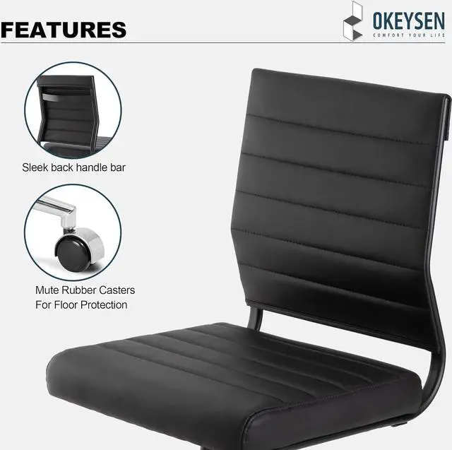 Alt view image 7 of 7 - Okeysen Office Desk Chair No Arms, Mid Back Ergonomic Swivel Black Armless Conference Room Chairs, Adjustable Height PU Leather Home Desk Chair, Modern Small Rolling Computer Task Chair