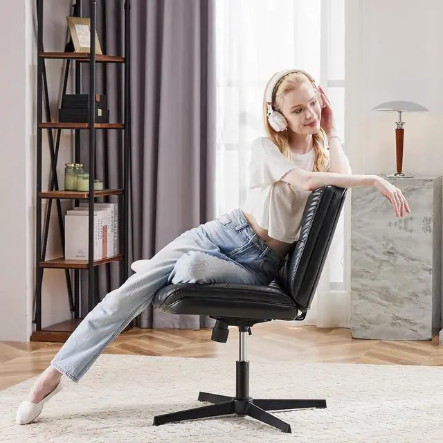 Alt view image 6 of 7 - Sweetcrispy Criss Cross Legged Chair, Armless Office Desk Wide Seat No Wheels, Swivel Height Adjustable Comfy Computer Task Seating Modern Home Room