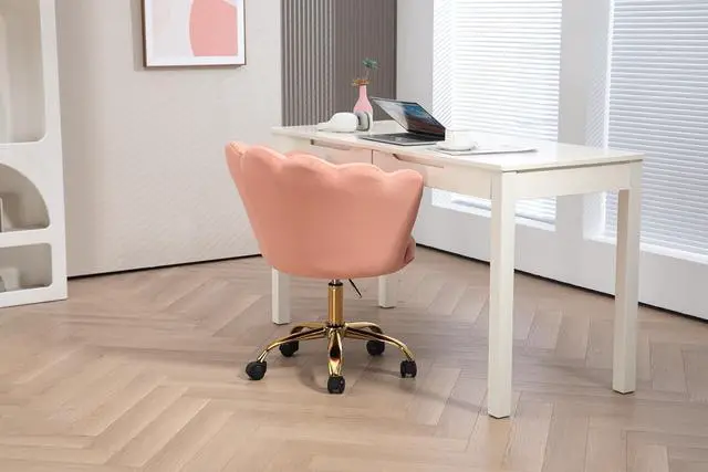 Alt view image 6 of 7 - ZOBIDO Comfy Home Office Task Chair with Wheels, Cute Modern Upholstered Velvet Seashell Back Adjustable Swivel Vanity Desk Chair, for Women, for Girls, Living Room(Light Pink)