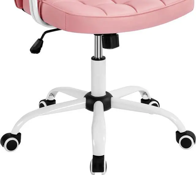 Alt view image 7 of 7 - Yaheetech Mid Back Faux Leather Office Chair Adjustable Tilting Vanity Chair Modern Upholstered Desk Chair Task Chair with Detachable Padded Armrests for Home/Office,Pink