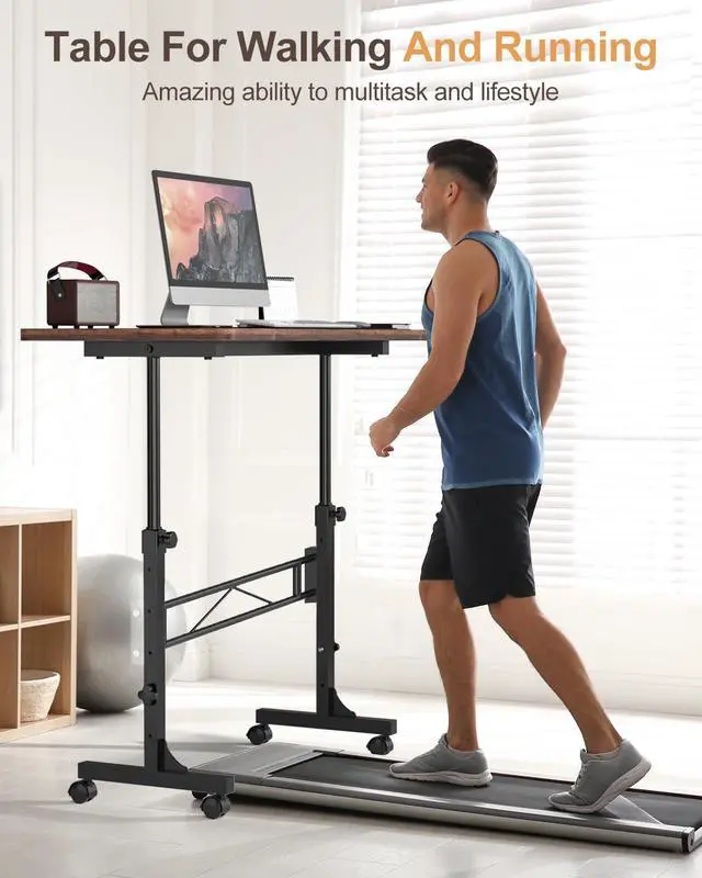 Alt view image 7 of 7 - Small Standing Desk Adjustable Height, Mobile Stand Up with Wheels, 32 Inch Portable Rolling Desks for Walking Pad Treadmill Rusitc by DT