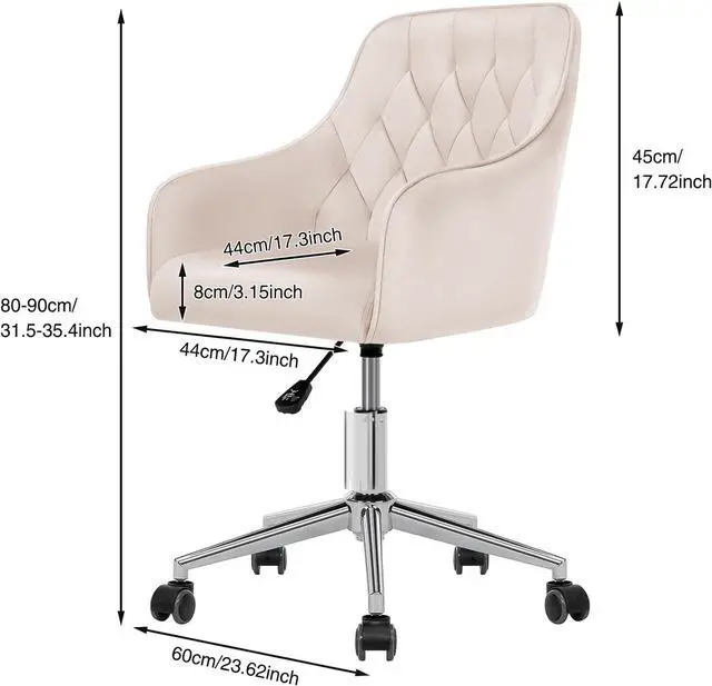 Alt view image 2 of 6 - VANSPACE Velvet Office Chair Vanity Chair for Makeup with Wheels and Back Home Office Chair Adjustable Rolling Swivel Chair for Bedroom Vanity Room Beige