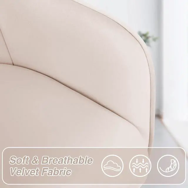 Alt view image 5 of 6 - VANSPACE Velvet Office Chair Vanity Chair for Makeup with Wheels and Back Home Office Chair Adjustable Rolling Swivel Chair for Bedroom Vanity Room Beige