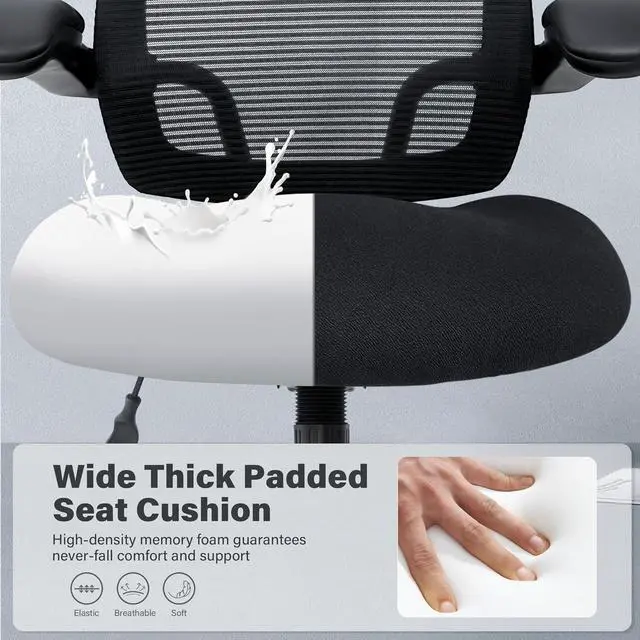 Alt view image 5 of 7 - 500lbs Big and Tall Office Chair - Heavy Duty Mesh Ergonomic Desk Chair, High Back Computer Chair - Flip-up Armrests, Wide Thick Seat Cushion, Quiet Wheels