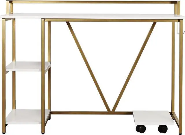 Alt view image 4 of 7 - Techni Mobili Computer Desk - Industrial Writing Desk with Storage Shelves, Monitor Stand, & Accessory Holder - Home Office Laptop Computer Table with CPU Caddy & 2-Tier Small Bookshelf Space