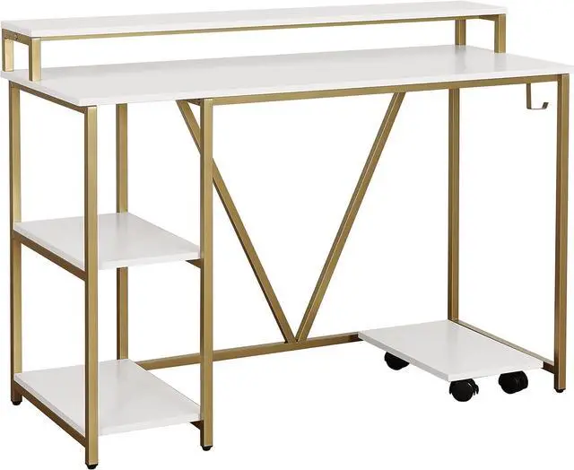 Alt view image 5 of 7 - Techni Mobili Computer Desk - Industrial Writing Desk with Storage Shelves, Monitor Stand, & Accessory Holder - Home Office Laptop Computer Table with CPU Caddy & 2-Tier Small Bookshelf Space