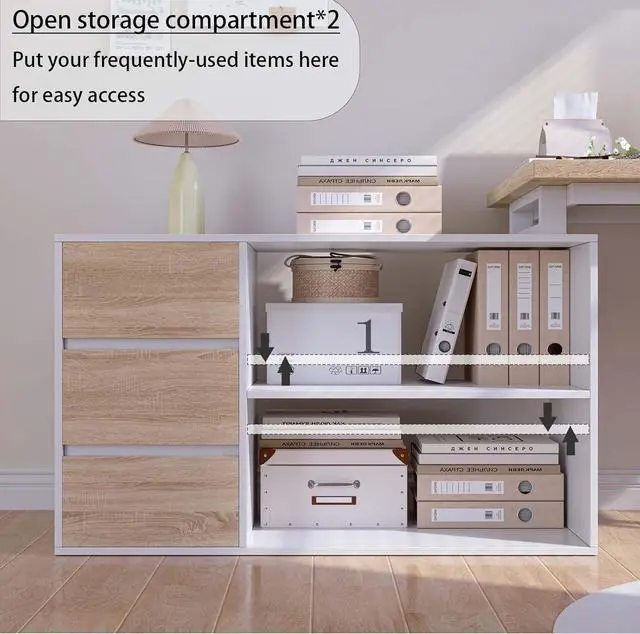 Alt view image 6 of 7 - Home Office Computer Desk Corner Desk with 3 Drawers and 2 Shelves, 55-inch L-Shaped Study Writing Desk, Small White + Walnut Desk with Storage