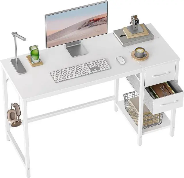 Main image of Cubiker Computer Home Office Desk with Drawers, 40 Inch Small Desk Study Writing Table, Modern Simple PC Desk, White Board and Frame