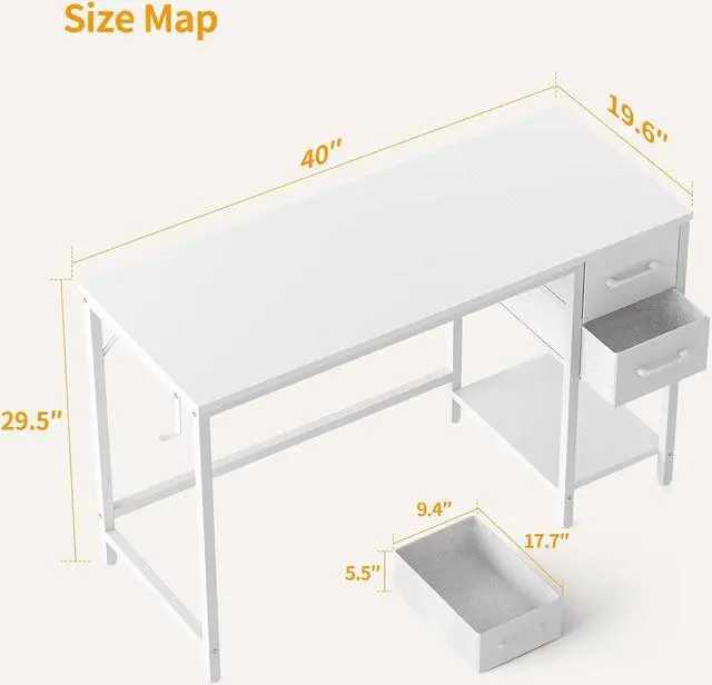 Alt view image 3 of 7 - Cubiker Computer Home Office Desk with Drawers, 40 Inch Small Desk Study Writing Table, Modern Simple PC Desk, White Board and Frame