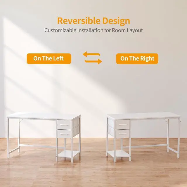 Alt view image 4 of 7 - Cubiker Computer Home Office Desk with Drawers, 40 Inch Small Desk Study Writing Table, Modern Simple PC Desk, White Board and Frame