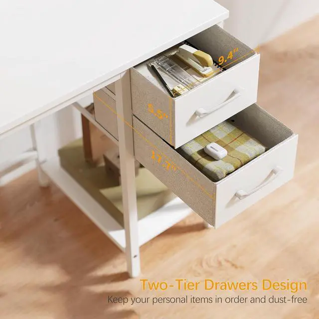 Alt view image 5 of 7 - Cubiker Computer Home Office Desk with Drawers, 40 Inch Small Desk Study Writing Table, Modern Simple PC Desk, White Board and Frame