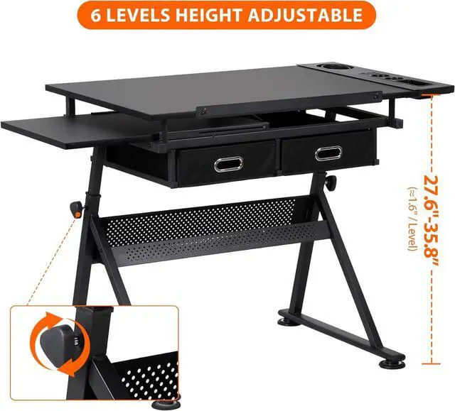 Alt view image 3 of 7 - Nova Microdermabrasion Height Adjustable Drafting Table Art Desk Drawing Table Tabletop Adjustable Art/Craft Desk with Stool and 2 Slide Drawers for Reading, Writing, Crafting, Painting Art
