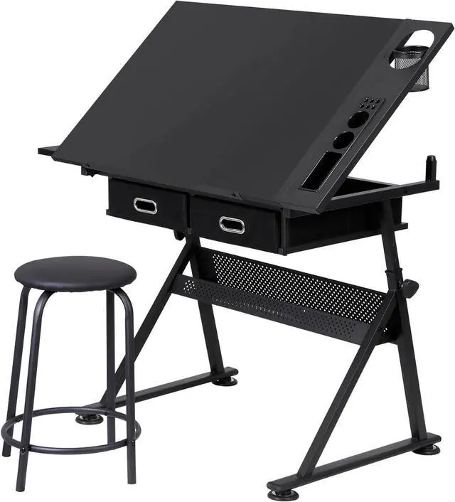 Alt view image 7 of 7 - Nova Microdermabrasion Height Adjustable Drafting Table Art Desk Drawing Table Tabletop Adjustable Art/Craft Desk with Stool and 2 Slide Drawers for Reading, Writing, Crafting, Painting Art