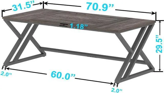 Alt view image 2 of 7 - LVB Long Rustic Computer Desk, Industrial Large Wood Metal Office Desk, Modern Pc Study Gaming Writing Table for Two Person, Workstation Executive Desk for Home Bedroom Living Room, Dark Gray, 70 Inch