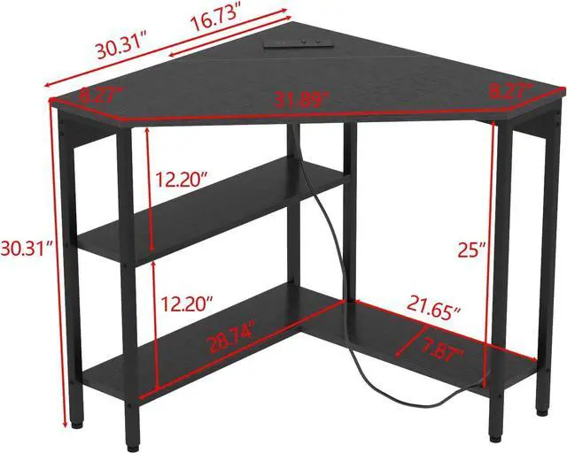 Alt view image 3 of 7 - Corner Desk with Outlets & USB Ports, 90 Degree Triangle Corner Table with CPU Stand & Storage Shelves for Small Space, Computer Table with Charging Station for Home Office Bedroom (Black)