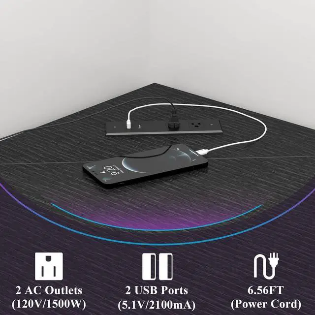 Alt view image 4 of 7 - Corner Desk with Outlets & USB Ports, 90 Degree Triangle Corner Table with CPU Stand & Storage Shelves for Small Space, Computer Table with Charging Station for Home Office Bedroom (Black)