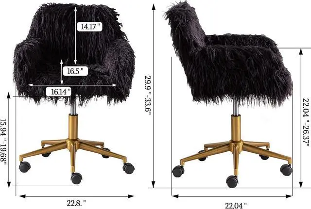 Alt view image 2 of 5 - HomVent Fluffy Desk Chair Pink Faux Fur Vanity Chair Adjustable Swivel Computer Chair on Wheels Height Adjustable Cute Desk Chair for Makeup Room Teen Girls Bedroom Home Office (Black 2 A)