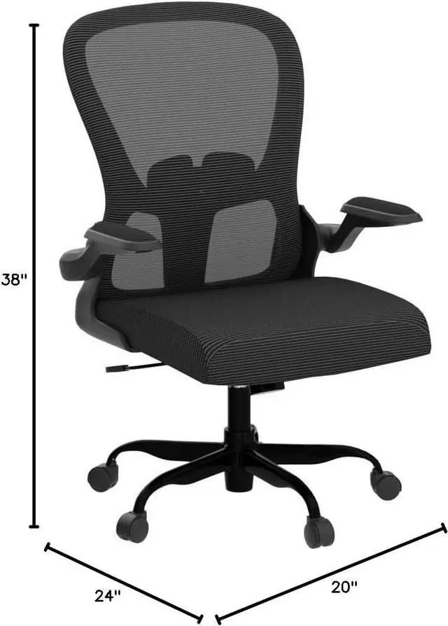 Alt view image 2 of 7 - Ergonomic Office Chair, Comfort Swivel Home Office Task Chair, Breathable Mesh Desk Chair, Lumbar Support Computer Chair with Flip-up Arms and Adjustable Height