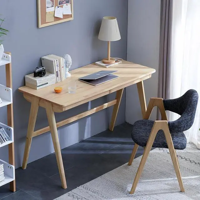Main image of Computer Desk with Drawers, Solid Wood Writing Desk, Mid Century Modern Home Office Desks, Oak Study Table, Small Desk for Bedroom, 29.1 H x 39.4 W x 21.7 D Inches, Natural