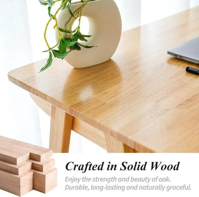 Alt view image 4 of 7 - Computer Desk with Drawers, Solid Wood Writing Desk, Mid Century Modern Home Office Desks, Oak Study Table, Small Desk for Bedroom, 29.1 H x 39.4 W x 21.7 D Inches, Natural