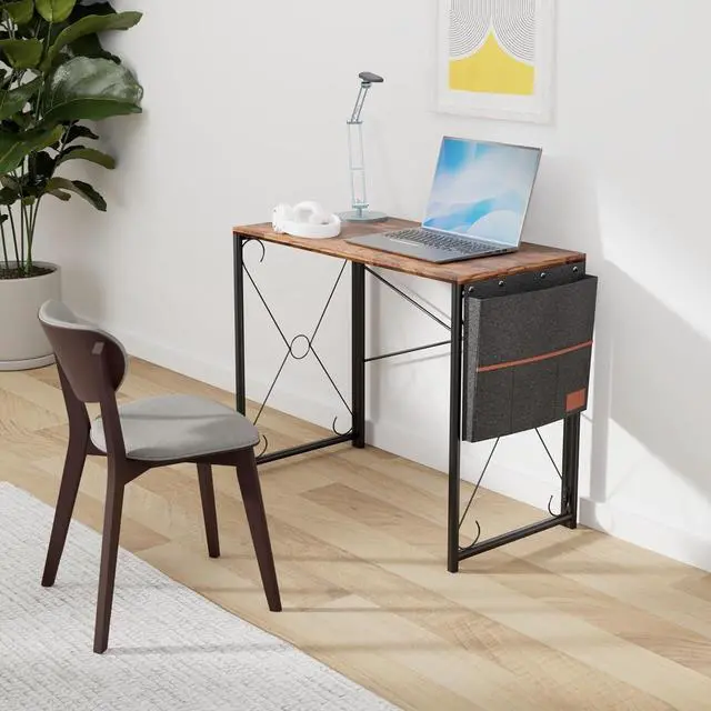 Alt view image 2 of 7 - VECELO Folding Desk with Storage Bag 39 Inch Writing Desk Home Office Sturdy Steel Laptop Table for Home Office Work Rustic Brown