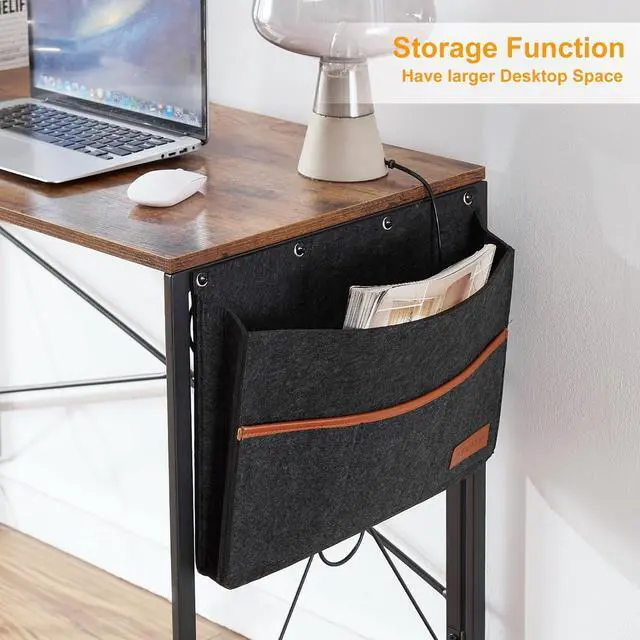 Alt view image 6 of 7 - VECELO Folding Desk with Storage Bag 39 Inch Writing Desk Home Office Sturdy Steel Laptop Table for Home Office Work Rustic Brown