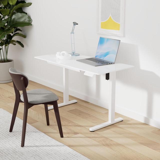 Alt view image 2 of 7 - Marsail Glass Electric Standing Desk with Drawer, 40 x 24 Inches Height-Adjustable Desk, One-Piece Tempered Glass Top, Ergonomic Home Office Sit Stand Desk with 4 Preset Heights, White