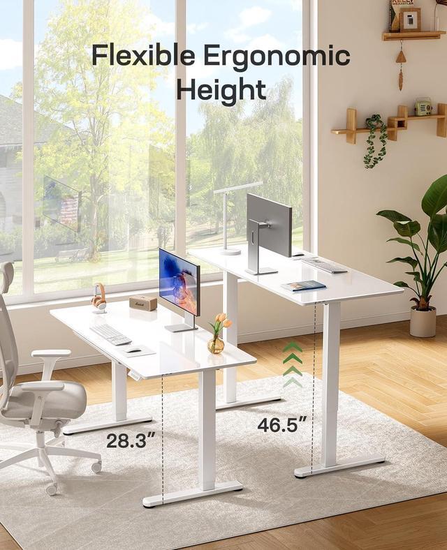 Alt view image 6 of 7 - Marsail Glass Electric Standing Desk with Drawer, 40 x 24 Inches Height-Adjustable Desk, One-Piece Tempered Glass Top, Ergonomic Home Office Sit Stand Desk with 4 Preset Heights, White