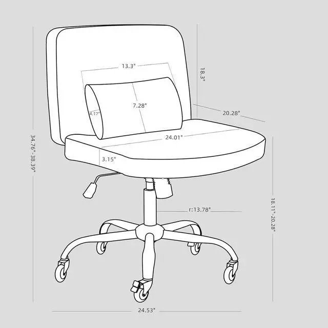 Alt view image 2 of 7 - Criss Cross Chair with Rubber Wheels, Armless Office Desk Chair with Lumbar Pillow, Wide Comfy Vanity Rolling Swivel Modern Comfortable Fabric Computer Task Chairs for Home Office (Grey)