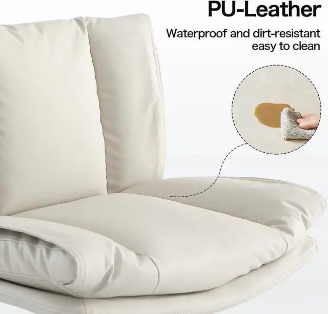 Alt view image 6 of 7 - Criss Cross Chair with Wheels, Armless Cross Legged Office Chair, Comfy PU-Leather Desk Chair, Modern Swivel Height Adjustable Computer Task Chair, Wide Seat Cute Chair for Home Office(Beige)