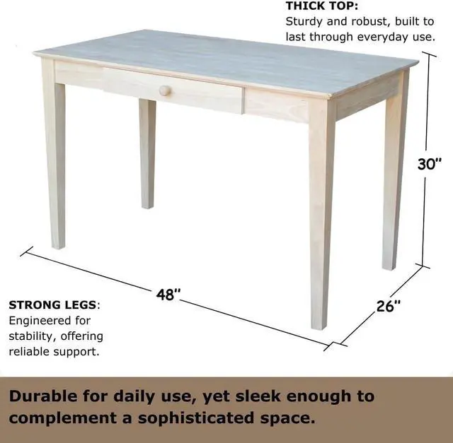 Alt view image 3 of 7 - IC International Concepts, Writing Desk With Drawer, Solid Real Wood, Sturdy Parawood, Dimensions 19.41"W x 15"D x 2.36"H, Home Office/Study, Paint/Stain Ready, Unfinished
