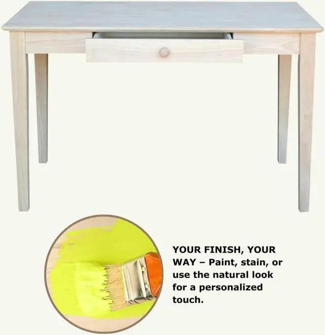 Alt view image 5 of 7 - IC International Concepts, Writing Desk With Drawer, Solid Real Wood, Sturdy Parawood, Dimensions 19.41"W x 15"D x 2.36"H, Home Office/Study, Paint/Stain Ready, Unfinished