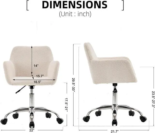 Alt view image 2 of 7 - Modern Faux Fur Home Office Chair, Upholstered Elegant Makeup Vanity Chair for Teen Girls Swivel Desk Chair, Height Adjustable Leisure Elegant Chair, White