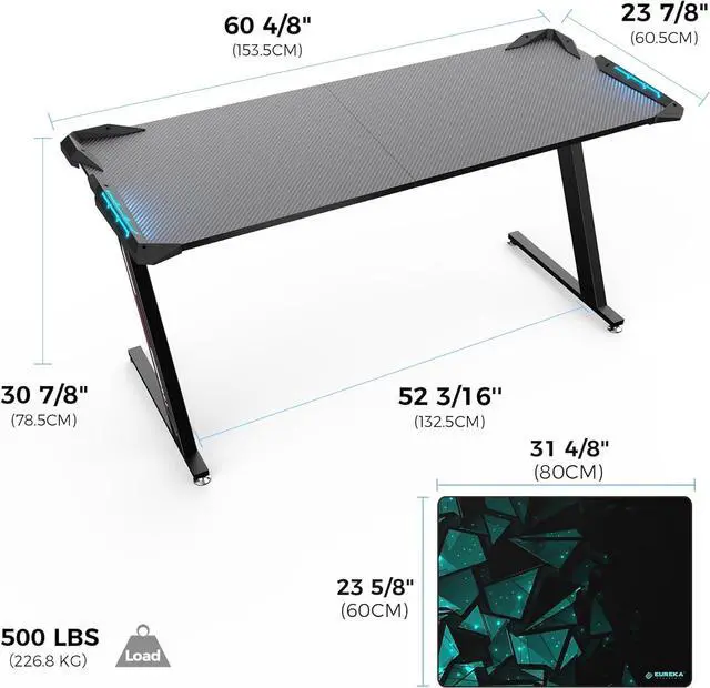 Alt view image 3 of 7 - EUREKA ERGONOMIC Z60 Gaming Desk with led Light 60 inch Desk Computer Desk RGB Desk Home Office Desk Black Gamer Desk