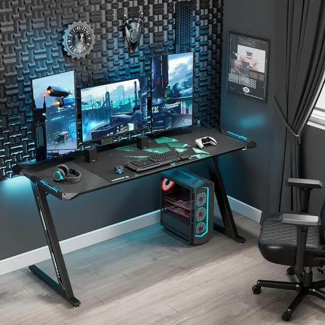 Alt view image 2 of 7 - EUREKA ERGONOMIC Z60 Gaming Desk with led Light 60 inch Desk Computer Desk RGB Desk Home Office Desk Black Gamer Desk
