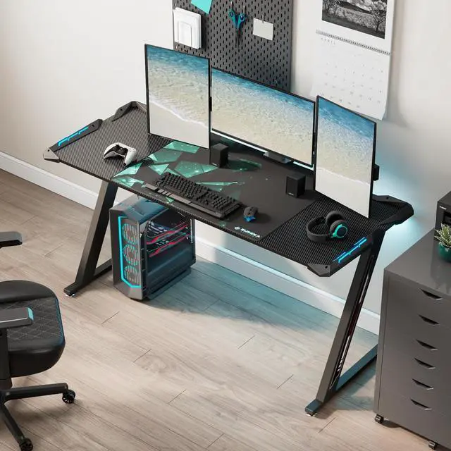 Alt view image 4 of 7 - EUREKA ERGONOMIC Z60 Gaming Desk with led Light 60 inch Desk Computer Desk RGB Desk Home Office Desk Black Gamer Desk