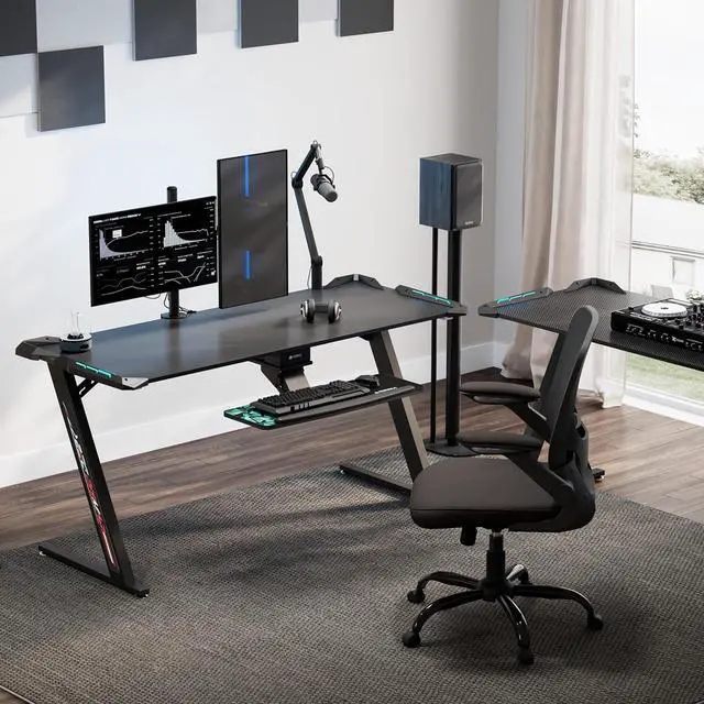 Alt view image 5 of 7 - EUREKA ERGONOMIC Z60 Gaming Desk with led Light 60 inch Desk Computer Desk RGB Desk Home Office Desk Black Gamer Desk
