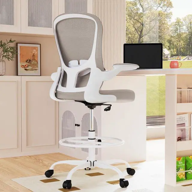 Main image of Drafting Chair, Tall Office Chair with Flip-up Armrests Executive Ergonomic Computer Standing Desk Chair, Office Drafting Chair with Lumbar Support and Adjustable Footrest Ring